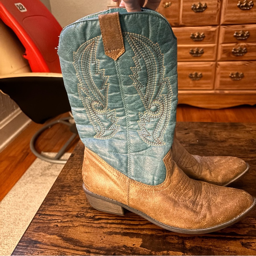 Vegan Leather Coconuts by Matisse Turquoise & Brown Western Boots- Size 7.5 (US) - Picture 4 of 9